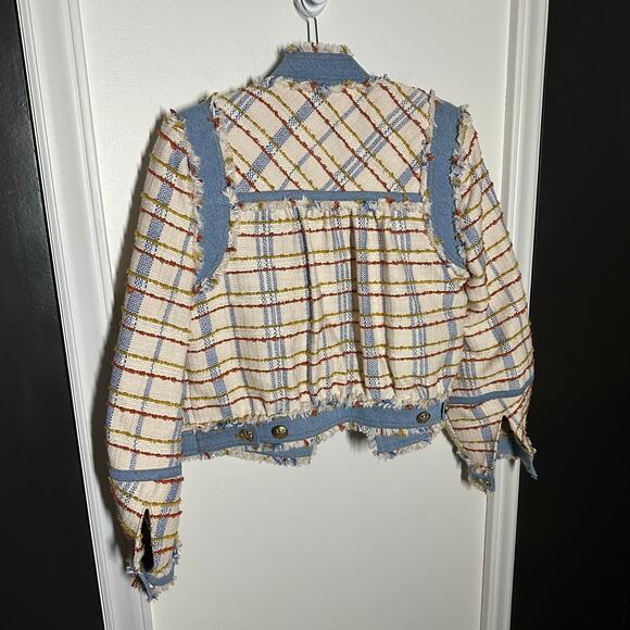 Veronica Beard Women's Nilaja Jacket Multicolor Size 4 Plaid Tweed Denim Trim - Picture 14 of 15